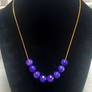 18K GP Vintage Dainty Box Chain Amethyst Stone Beaded Necklace